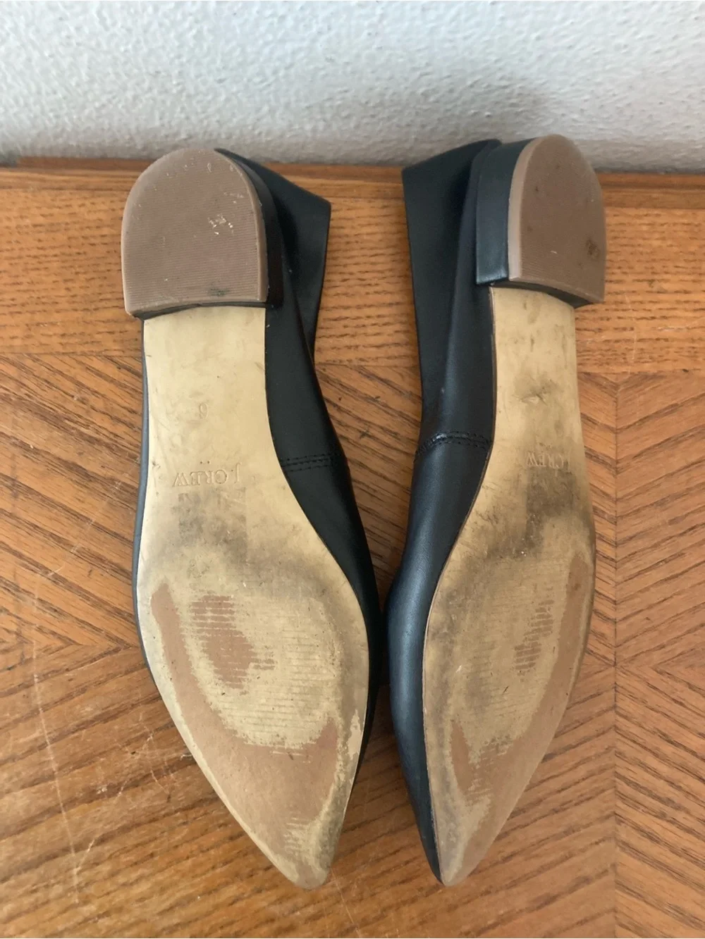 J. CREW POINTED Toe Black Leather Flats (6)